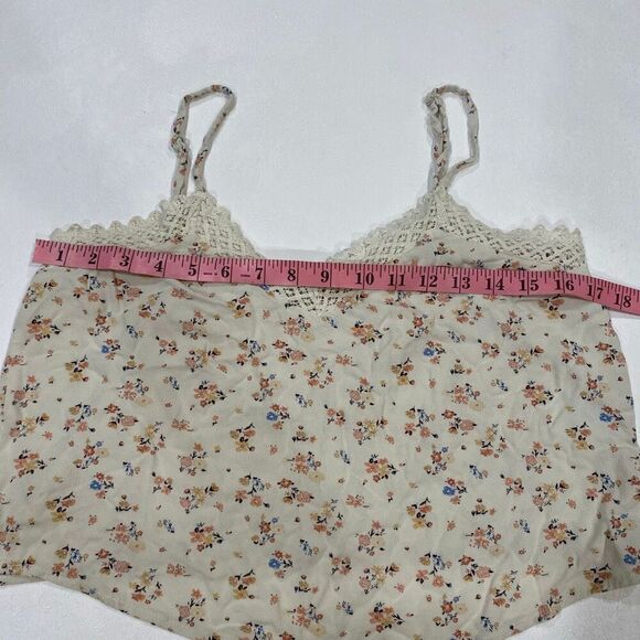 American Eagle Lace Trim Floral Cami Tank Top Cream Size M - Picture 7 of 7